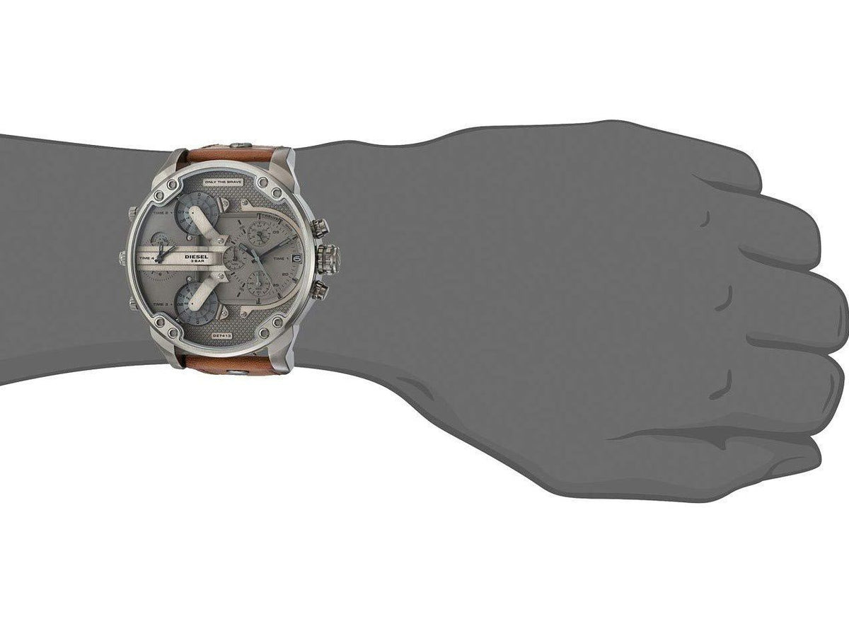 Diesel Mr Daddy Chronograph Grey Dial Brown Leather Strap Watch For Men - DZ7413