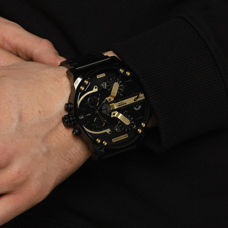 Diesel Mr. Daddy 2.0 Chronograph Black Dial Black Steel Strap Watch For Men - DZ7435