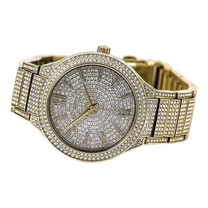 Michael Kors Kerry Crystals Gold Dial Gold Steel Strap Watch For Women - MK3360