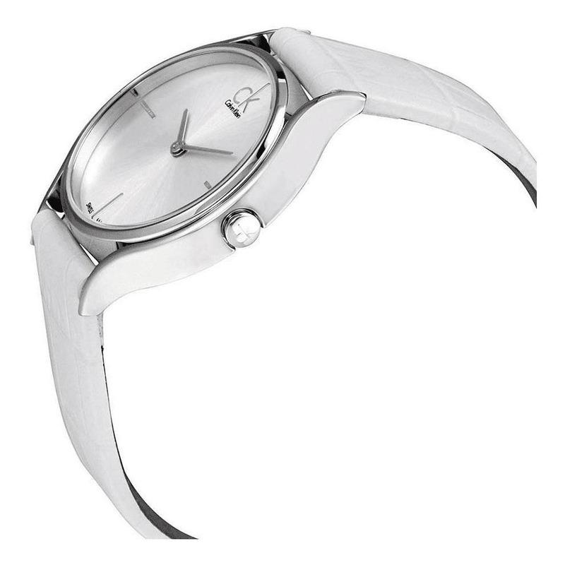 Calvin Klein Skirt White Dial White Leather Strap Watch for Women - K2U231K6