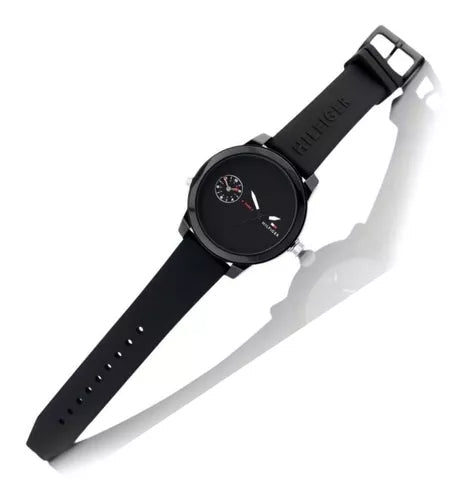 Tommy Hilfiger Denim Black Dial Black Rubber Strap Watch for Men - 1791326