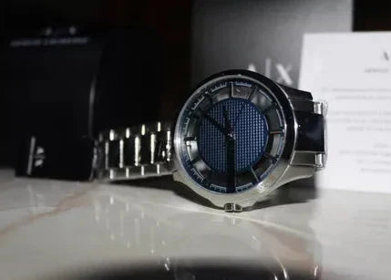 Armani Exchange Hampton Chronograph Blue Dial Silver Steel Strap Watch For Men - AX2178