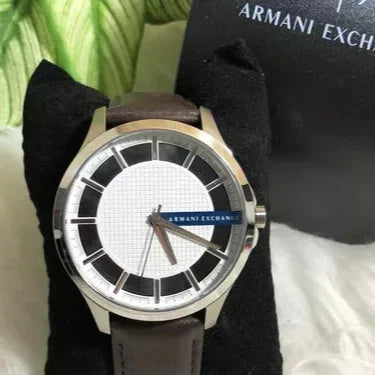 Armani Exchange Hampton Chronograph White Dial Brown Leather Strap Watch For Men - AX2187