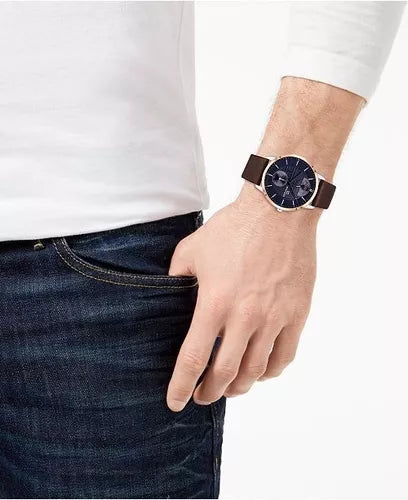 Tommy Hilfiger Hunter Blue Dial Brown Leather Strap Watch for Men - 1791605