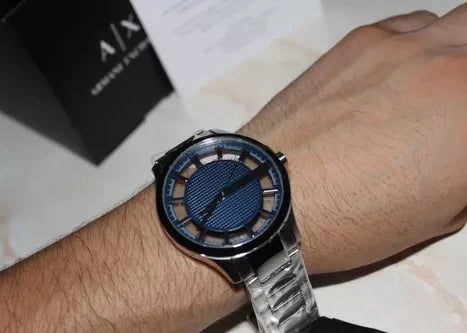 Armani Exchange Hampton Chronograph Blue Dial Silver Steel Strap Watch For Men - AX2178