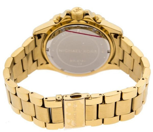 Michael Kors Everest Chronograph Blue Dial Gold Steel Strap Watch for Women - MK5754