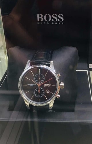 Hugo Boss Jet Black Dial Black Leather Strap Watch for Men - 1513279