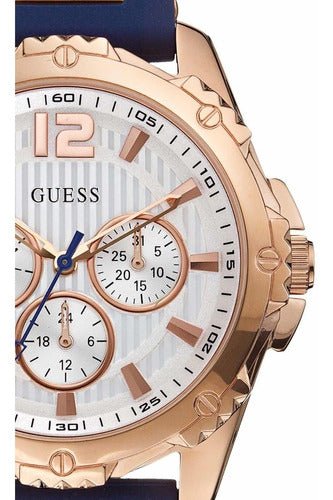 Guess Interpid White & Rose Gold Dial Blue Silicone Strap Watch For Women - W0325L8