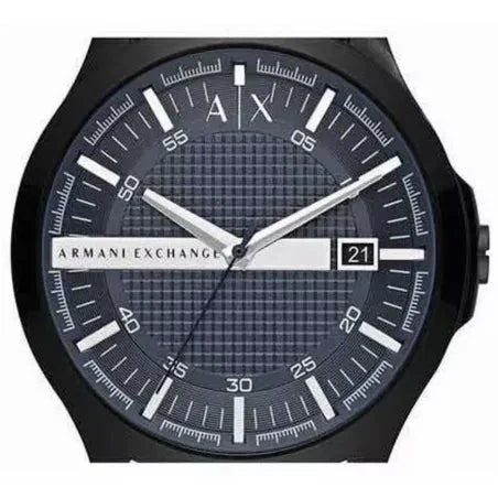 Armani Exchange Hampton Quartz Blue Dial Black Leather Strap Watch for Men - AX2411