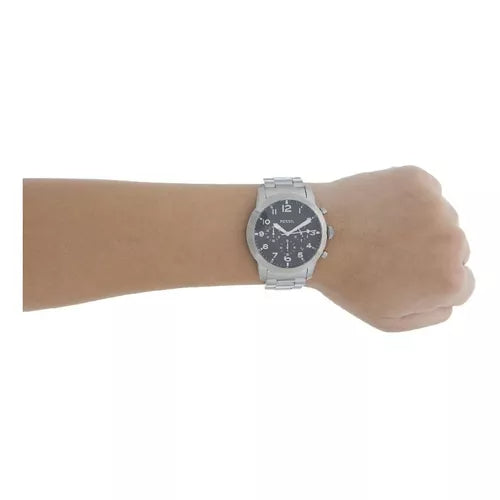 Fossil Pilot Chronograph Black Dial Silver Steel Strap Watch for Men - FS5141