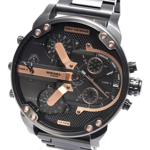 Diesel Big Daddy Chronograph Black Dial Black Steel Strap Watch For Men - DZ7312