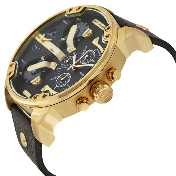 Diesel Mr Daddy Chronograph Black Dial Black Leather Strap Watch For Men - DZ7371