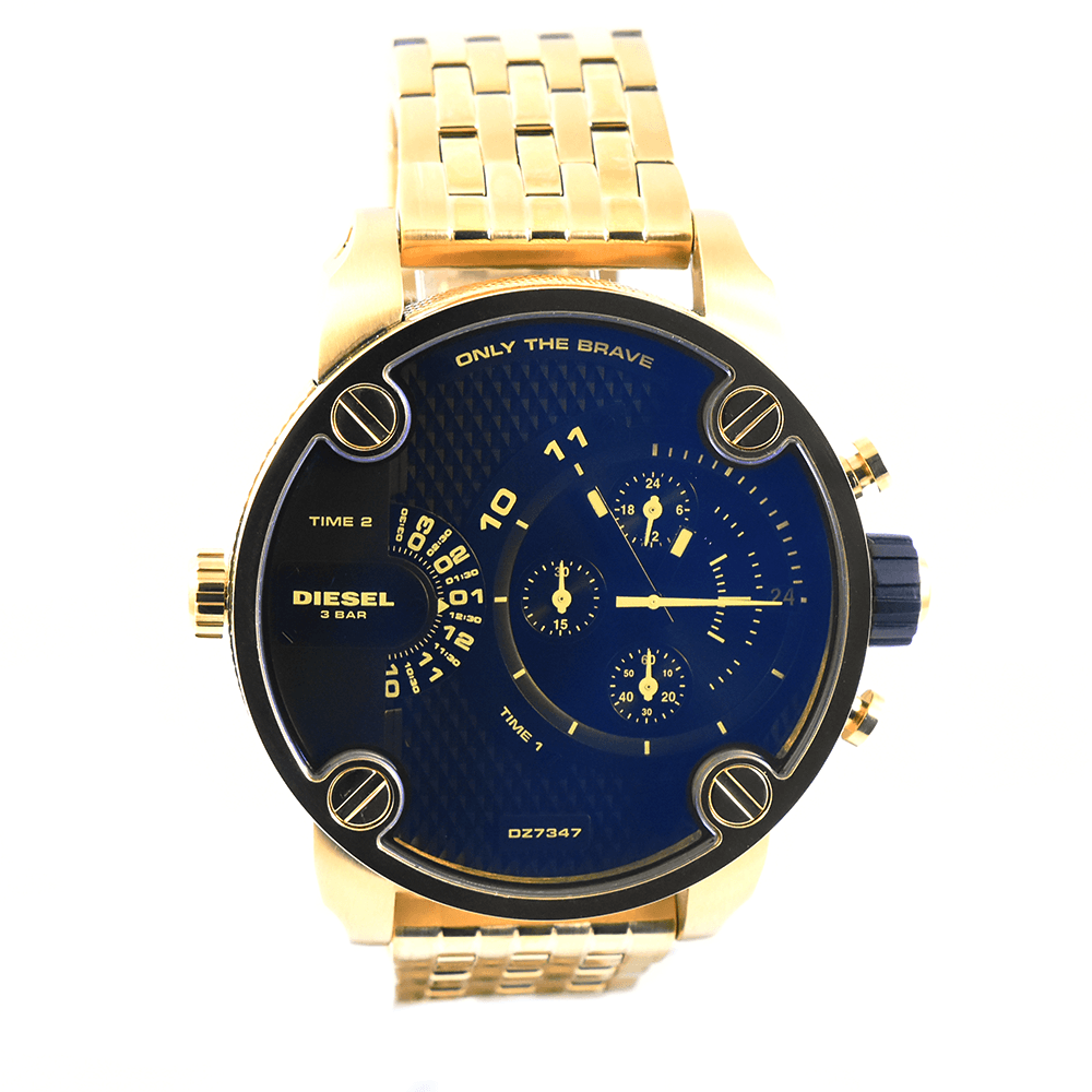 Diesel Mr Daddy Blue Dial Gold Steel Strap Watch For Men - DZ7347