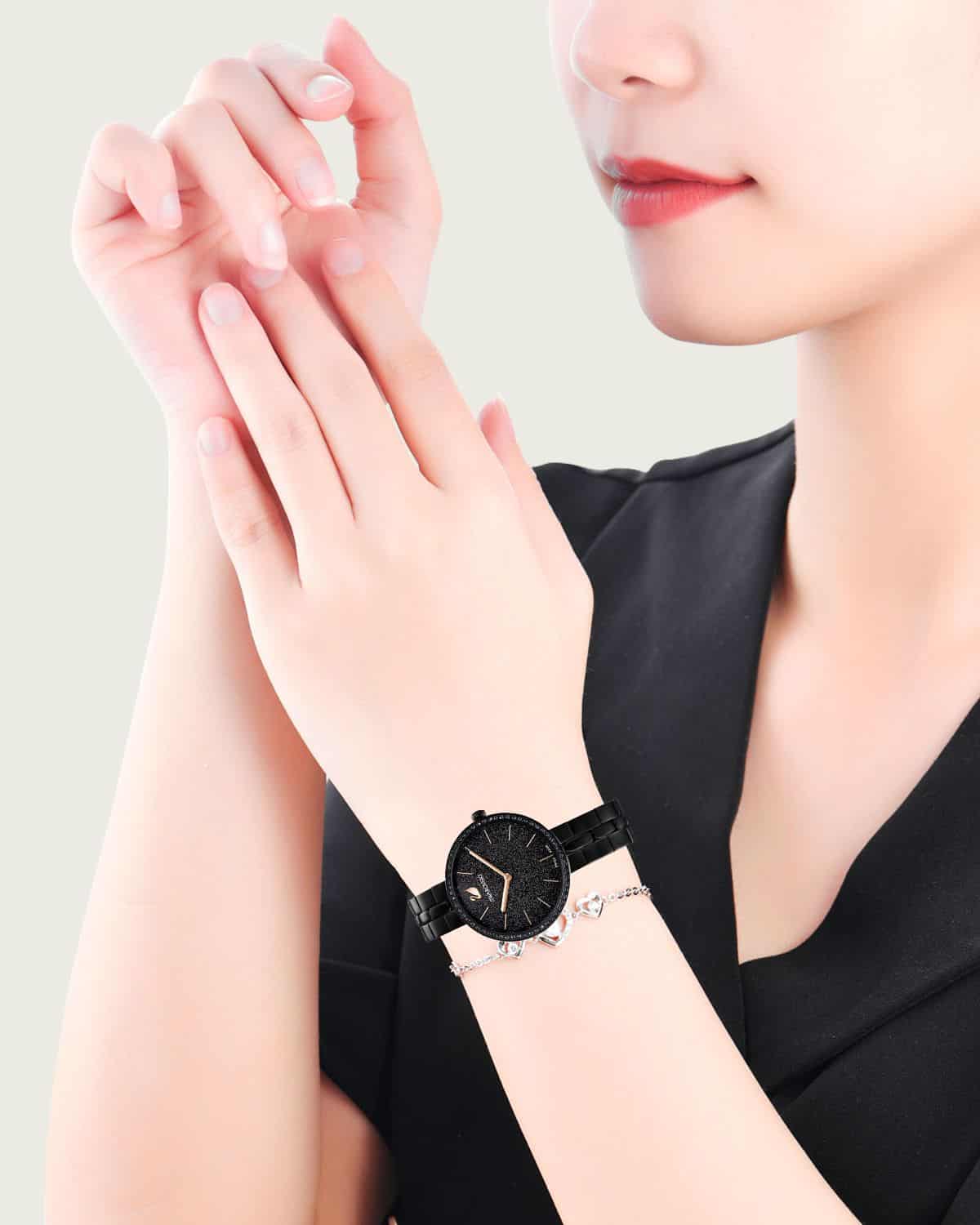 Swarovski Cosmopolitan PVD Black Dial Black Steel Strap Watch for Women - 5547646