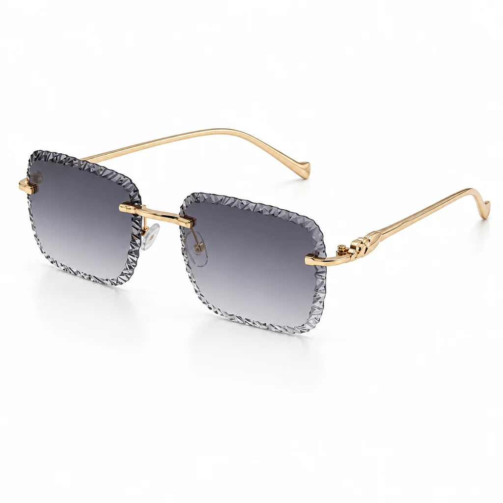 Cartier Panthère de Unisex Rimless Grey Gradient Split Diamond Cut Sunglasses