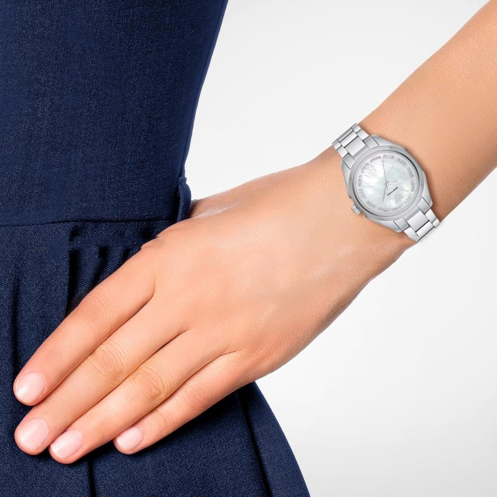 Emporio Armani Valeria Quartz Mother of Pearl Dial Silver Steel Strap Watch For Women - AR11030