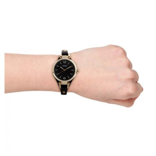 Fossil Georgia Black Dial Black Leather Strap Watch for Women - ES3148