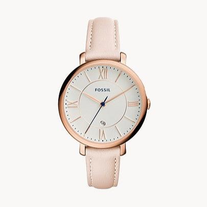 Fossil Jacqueline White Dial Pink Leather Strap Watch for Women - ES3988