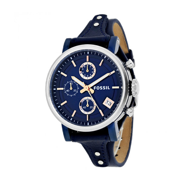 Fossil Boyfriend Sport Chronograph Blue Dial Blue Leather Strap Watch for Women - ES4113