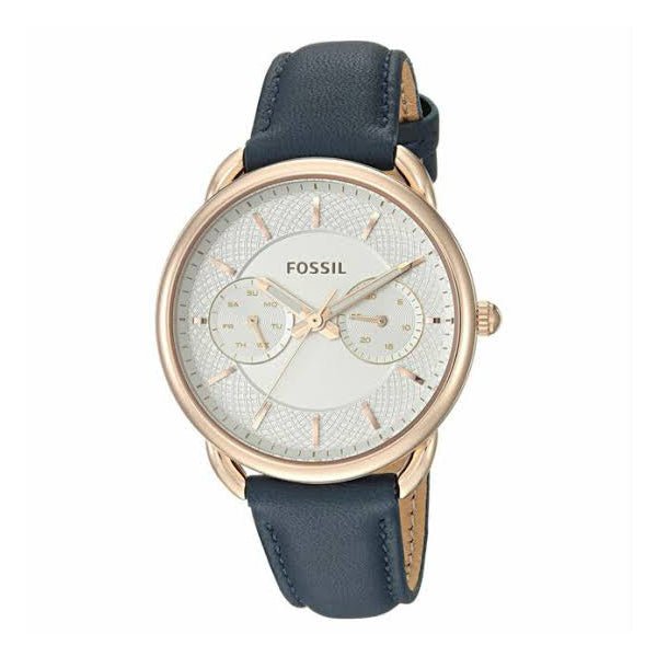 Fossil Tailor White Dial Blue Leather Strap Watch for Women - ES4260