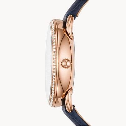 Fossil Tailor White Dial Blue Leather Strap Watch for Women - ES4394