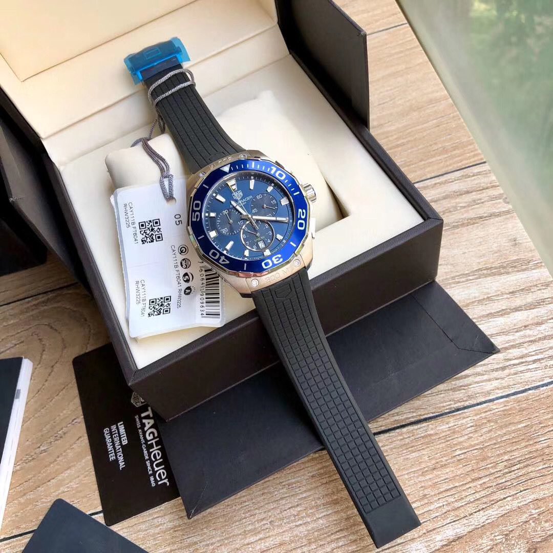 Tag Heuer Aquaracer Chronograph Blue Dial Black Rubber Strap Watch for Men - CAY111B.FT6041