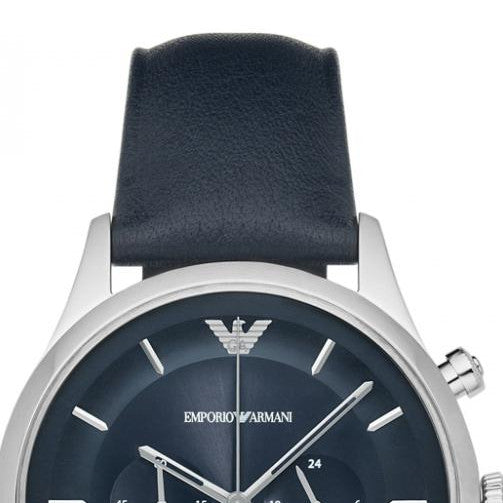 Emporio Armani Lambda Chronograph Blue Dial Blue Leather Strap Watch For Men - AR11018
