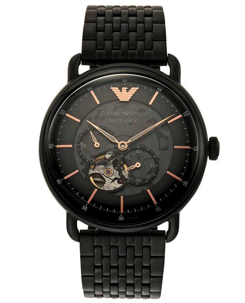 Emporio Armani Meccanico Automatic Black Dial Black Mesh Bracelet Watch For Men - AR60025