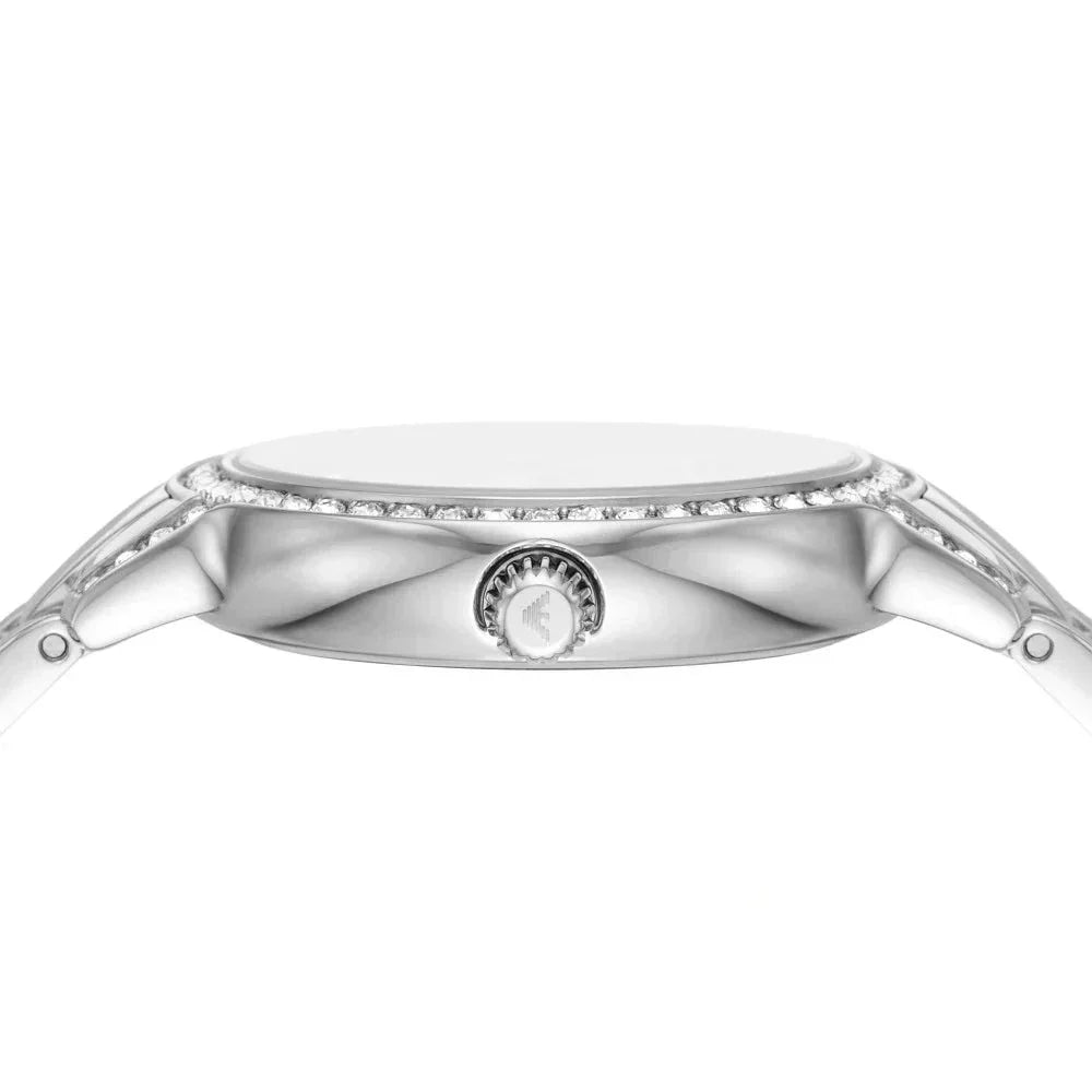 Emporio Armani Cleo Crystals Mother Of Pearl Dial Silver Steel Strap Watch For Women - AR11484