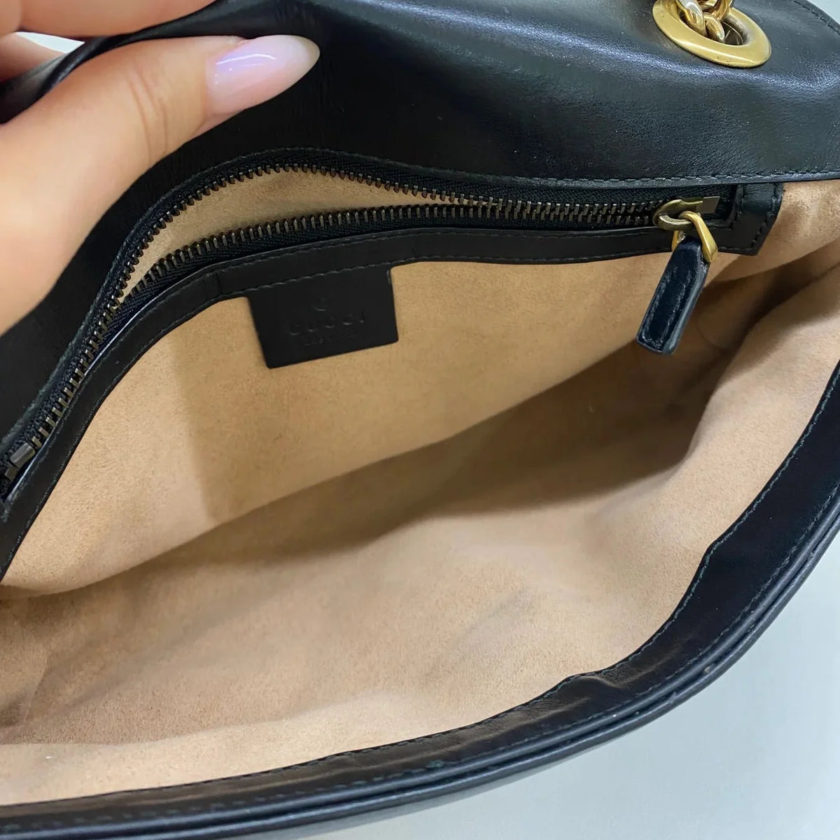 Gucci Gold GG Marmont Small Shoulder Bag - Black