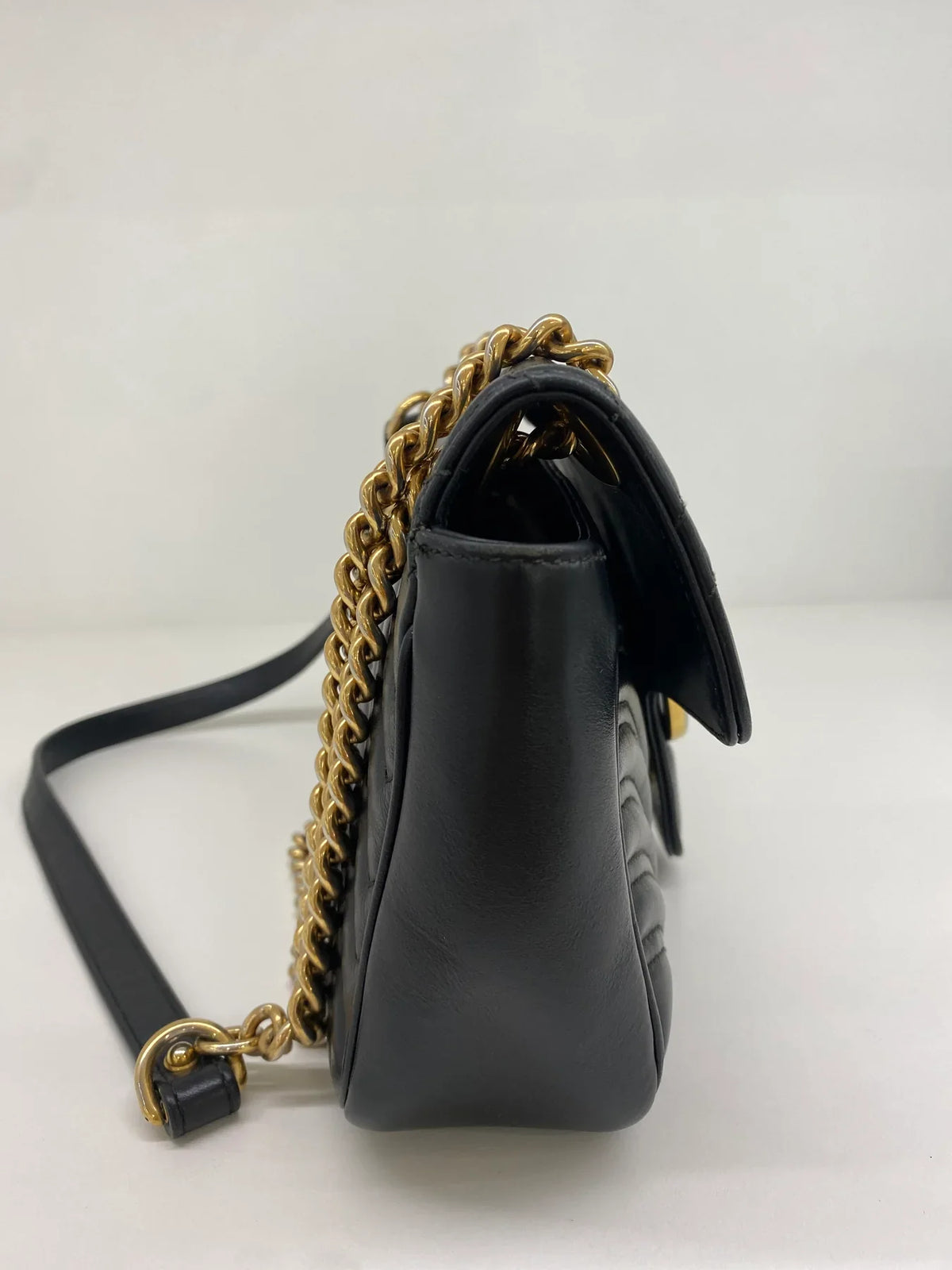 Gucci Gold GG Marmont Small Shoulder Bag - Black