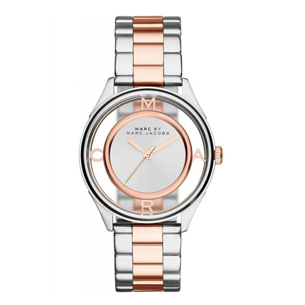 Marc Jacobs Tether Transparent White Dial Two Tone Steel Strap Watch for Women - MBM3436