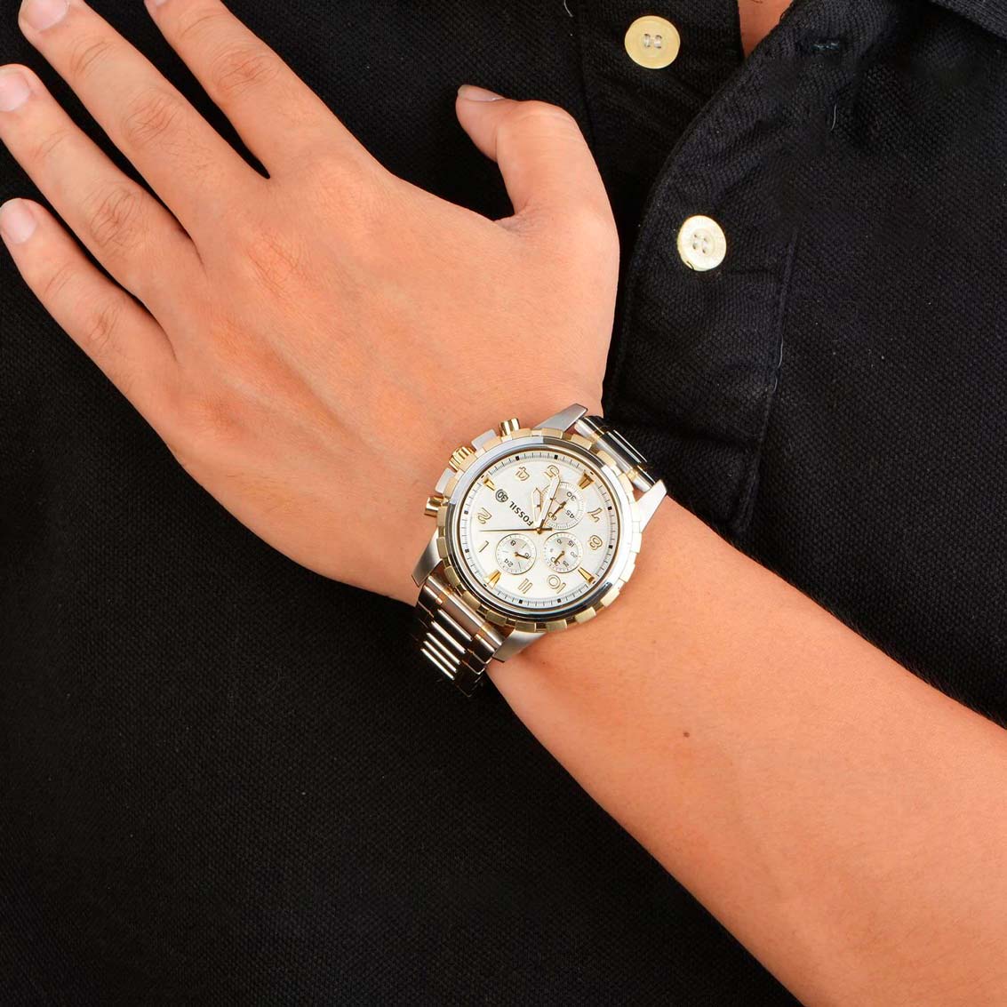 Fossil Dean Chronograph White Dial Silver Steel Strap Watch for Men - FS4795