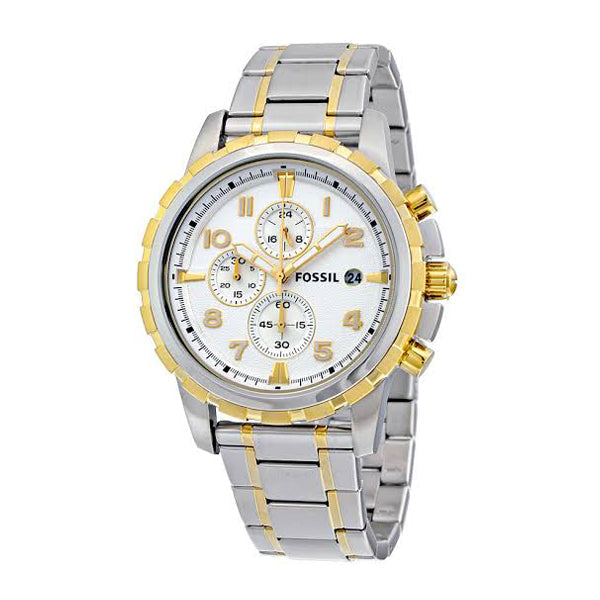 Fossil Dean Chronograph White Dial Silver Steel Strap Watch for Men - FS4795