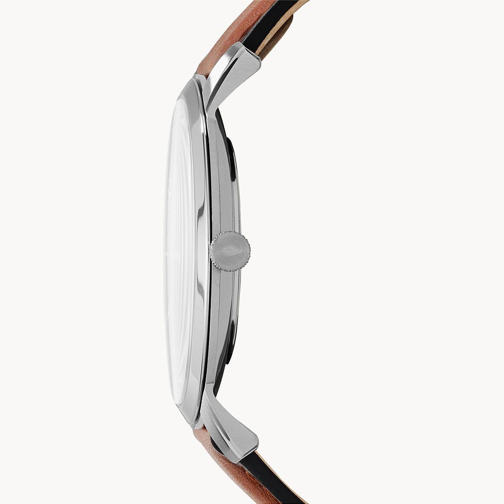 Fossil Minimalist Blue Dial Brown Leather Strap Watch for Men - FS5304