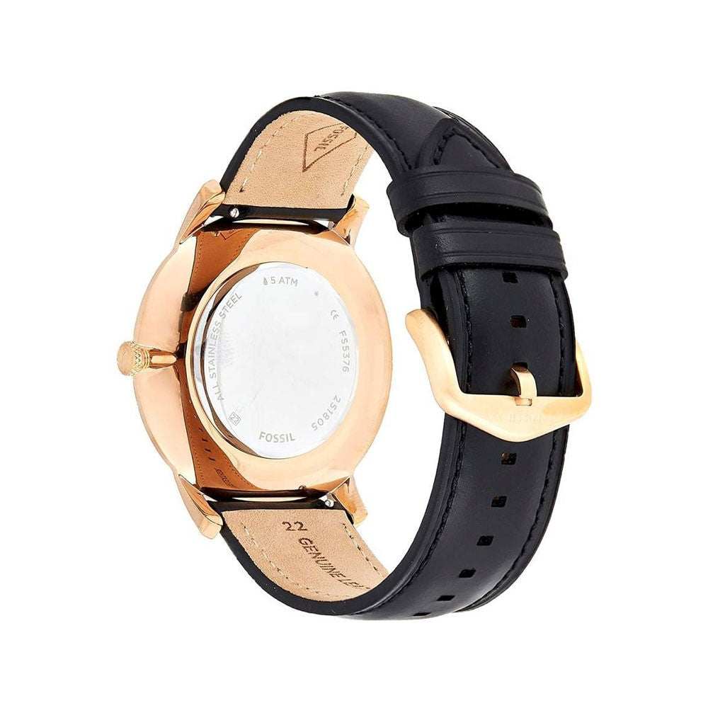 Fossil The Minimalist Black Dial Black Leather Strap Watch for Men - FS5376