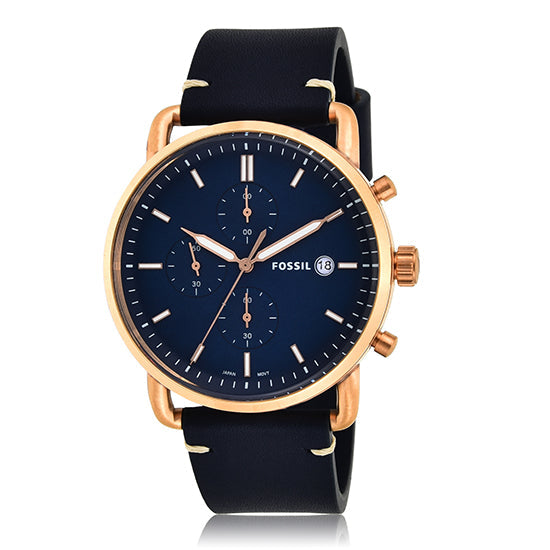 Fossil The Commuter Blue Dial Blue Leather Strap Watch for Men - FS5404