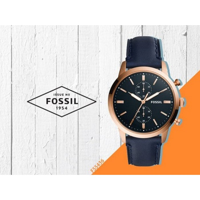 Fossil Townsman Chronograph Blue Dial Blue Leather Strap Watch for Men - FS5436