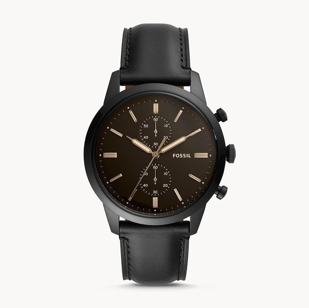Fossil Goodwin Chronograph Black Dial Black Leather Strap Watch for Men - FS5585