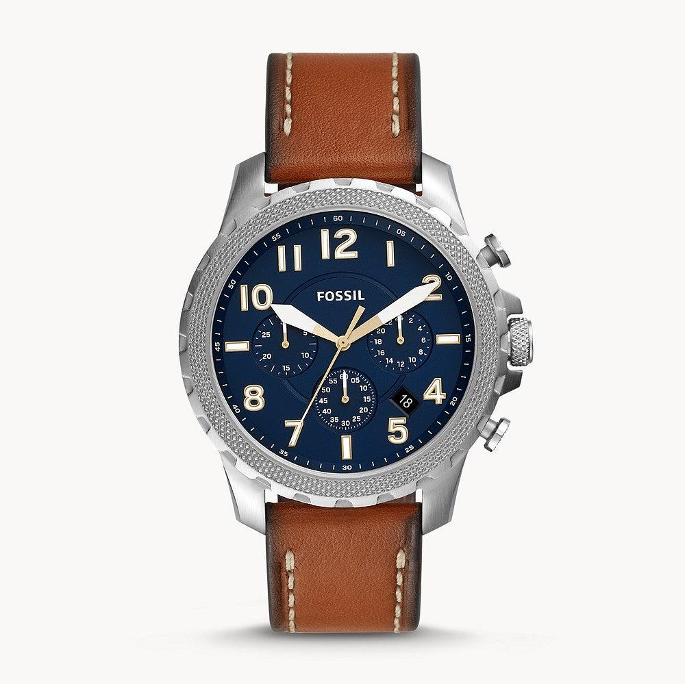 Fossil Bowman Chronograph Blue Dial Brown Leather Strap Watch for Men - FS5602