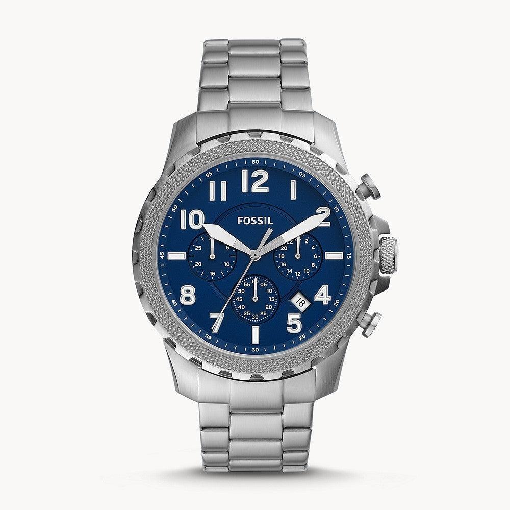 Fossil Bowman Chronograph Blue Dial Silver Steel Strap Watch for Men - FS5604