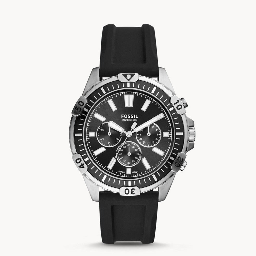 Fossil Bannon Multifunction Black Dial Black Silicone Strap Watch for Men - BQ2494