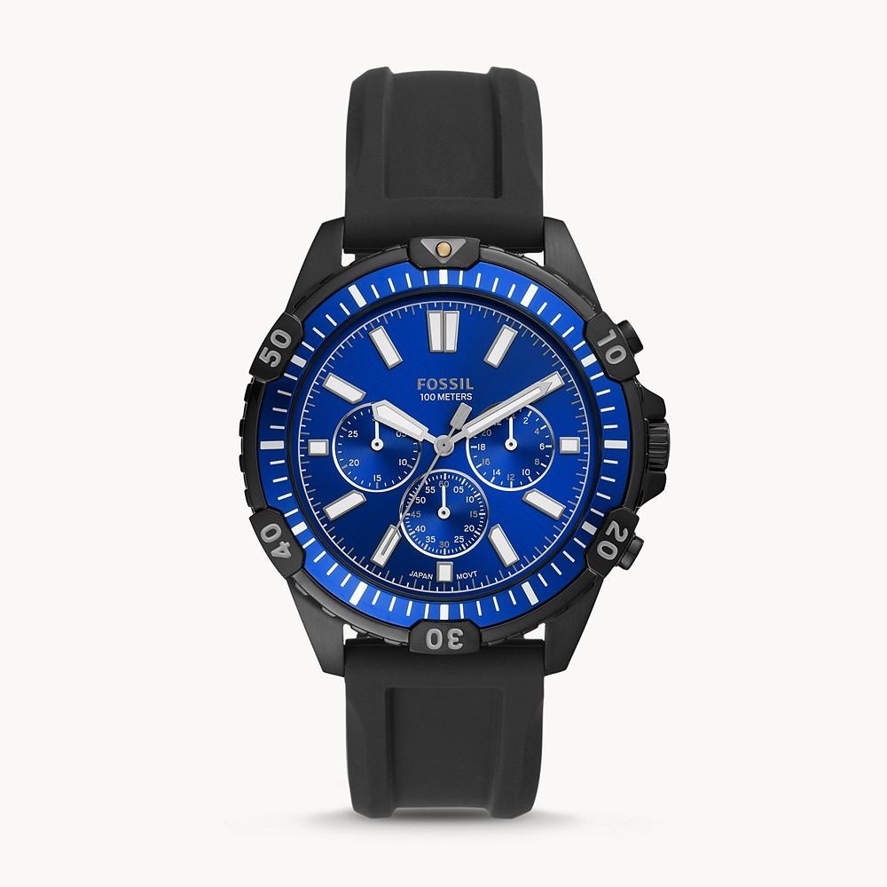 Fossil Garrett Chronograph Blue Dial Black Rubber Strap Watch for Men - FS5695