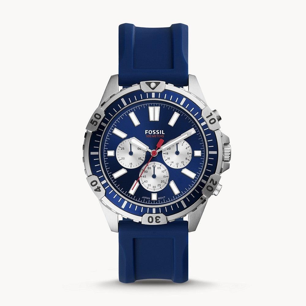 Fossil Garrett Chronograph Blue Dial Blue Rubber Strap Watch for Men - FS5709