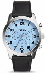 Fossil Pilot Chronograph Sky Blue Dial Black Leather Strap Watch for Men - FS5162