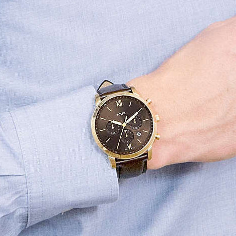 Fossil Neutra Chronograph Brown Dial Brown Leather Strap Watch for Men - FS5763
