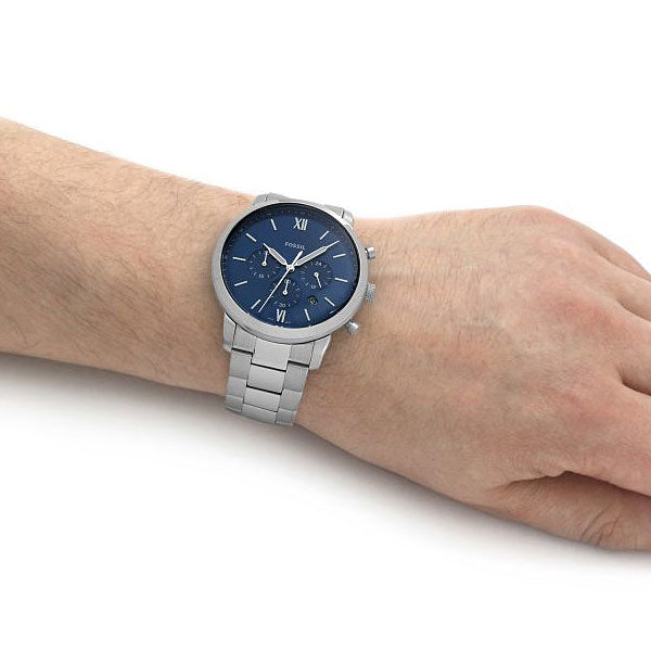 Fossil Neutra Chronograph Blue Dial Silver Steel Strap Watch for Men - FS5792