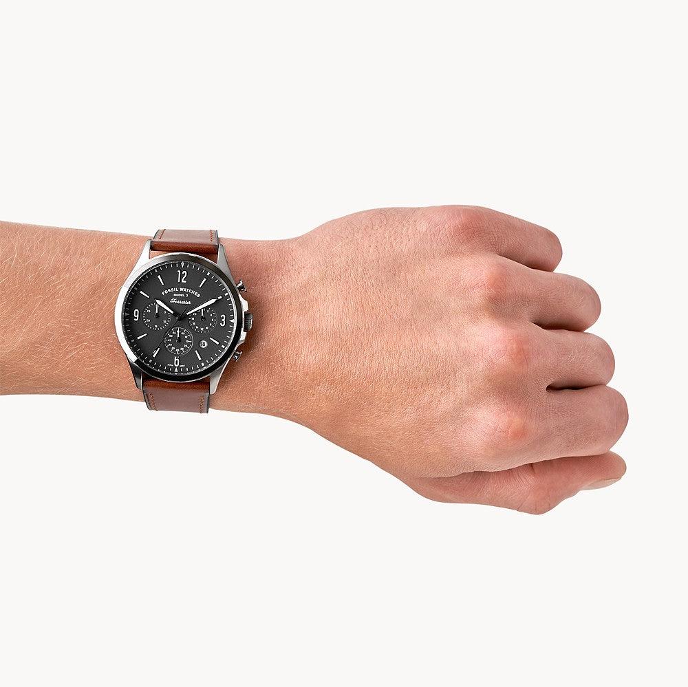 Fossil Forrester Chronograph Grey Dial Brown Leather Strap Watch for Men - FS5815