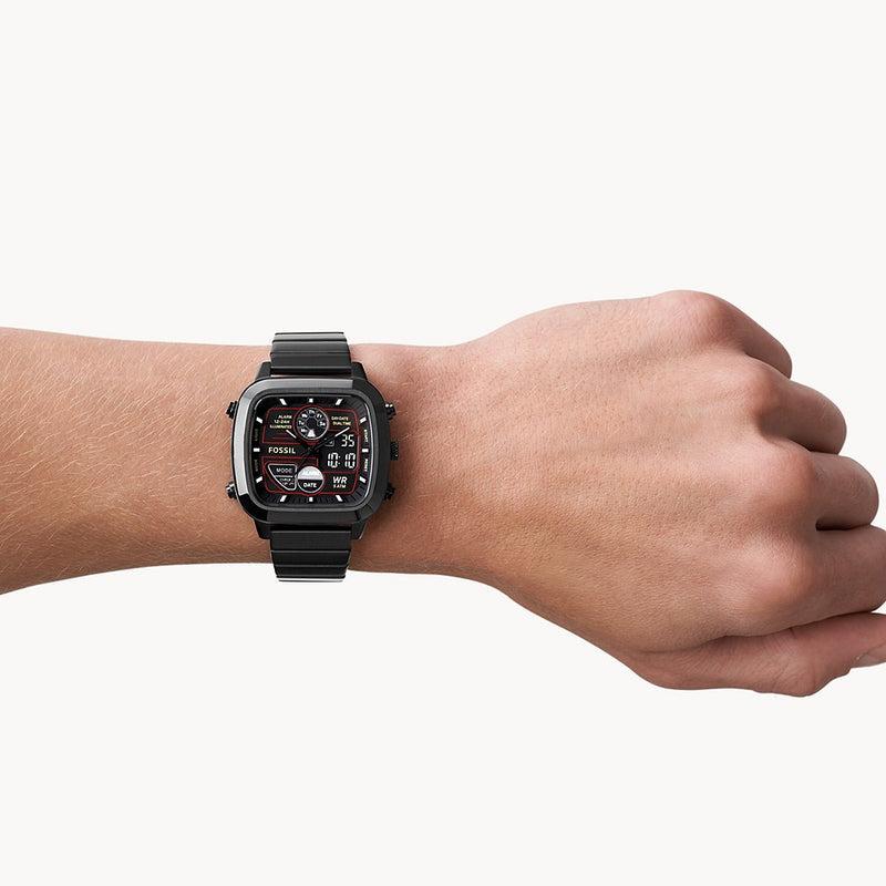 Fossil Retro Analog-Digital Black Dial Grey Steel Strap Watch for Men - FS5892