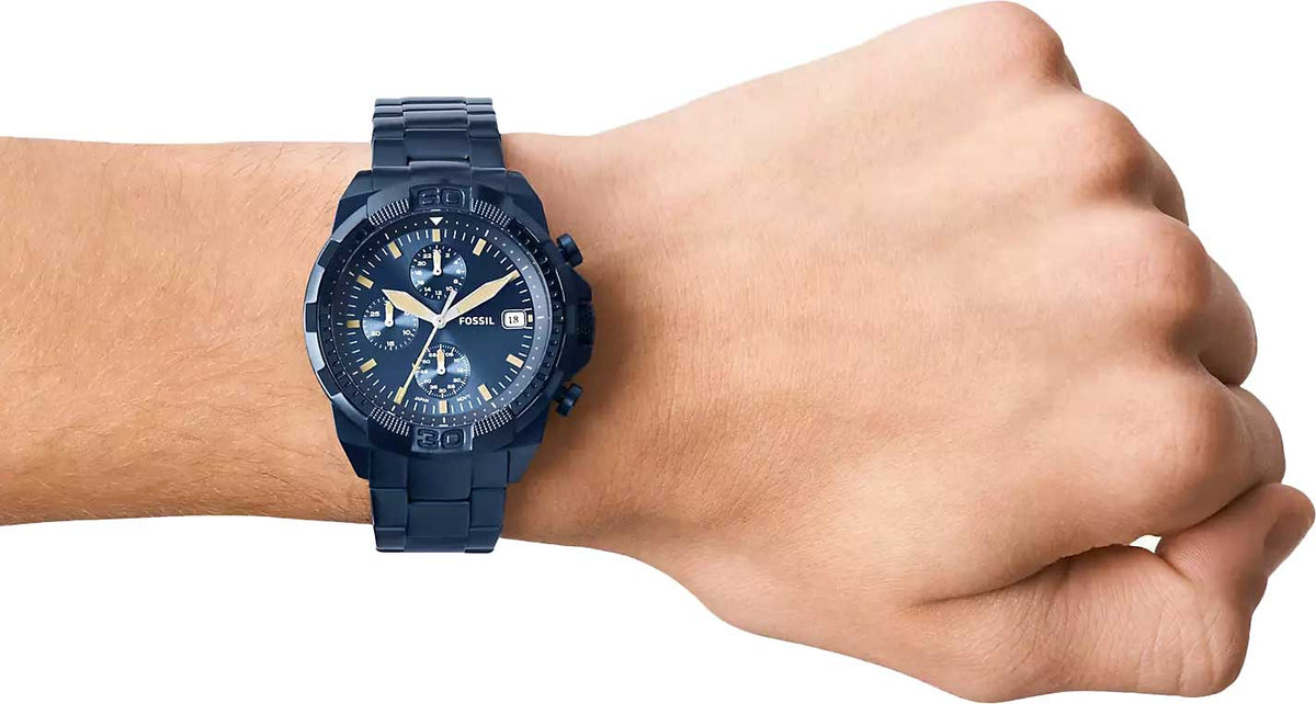 Fossil Bronson Chronograph Blue Dial Blue Steel Strap Watch for Men - FS5916